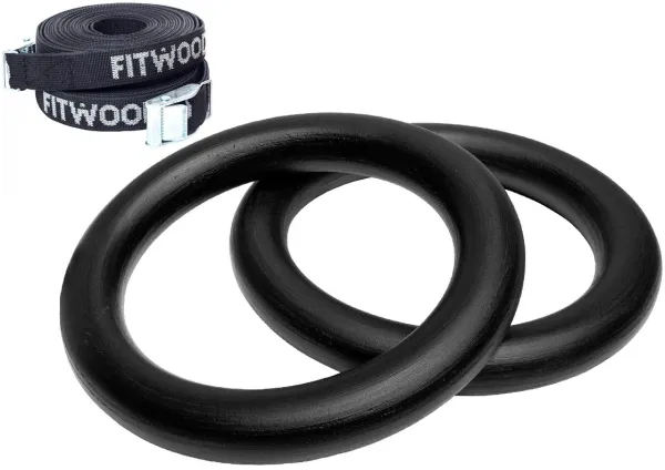 FitWood ULPU MINI Gymnastikringe 28mm - Sort overflade / Sort Strop